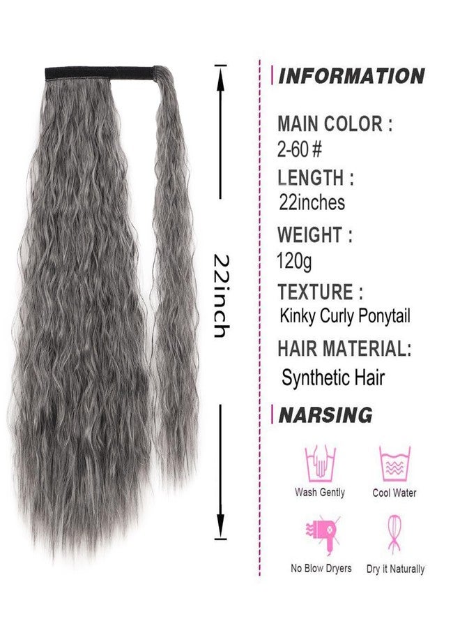 Stamped Glorious Long Corn Wave Ponytail Extension Magic Paste Heat Resistant Wavy Synthetic Wrap Around Ponytail Hairpiece for Black Women (22 Inch, 22 Inch-Grey) - Image 2